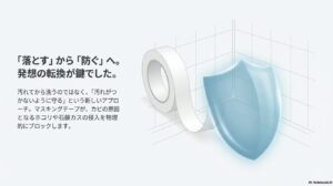 お風呂のドアレール掃除を楽にするマスキングテープの貼り方。溝を覆うようにピンと張るコツと重ね方の図解